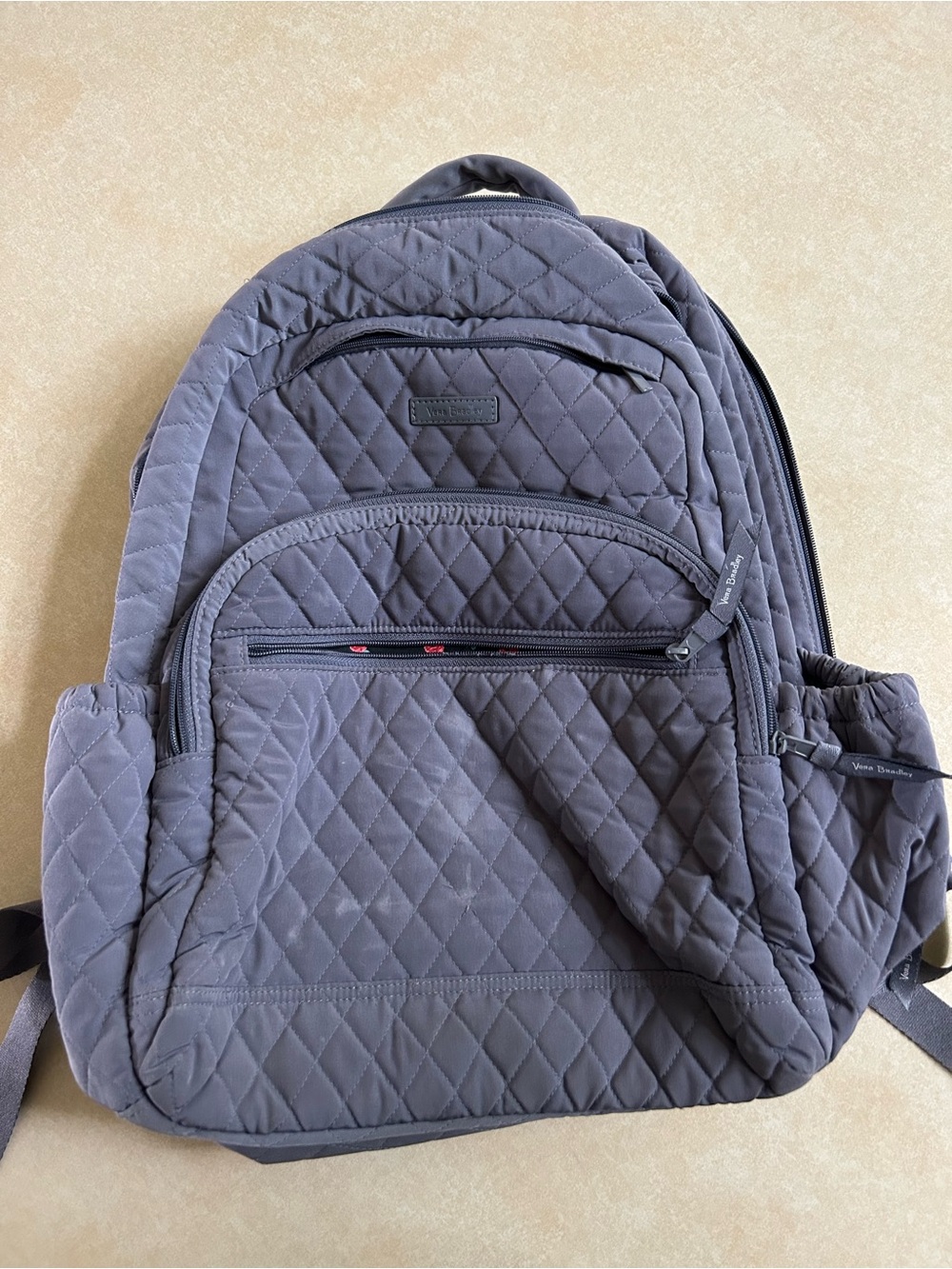 Vera Bradley Carbon Gray Quilted Lighten Up Essential Large Campus Backpack